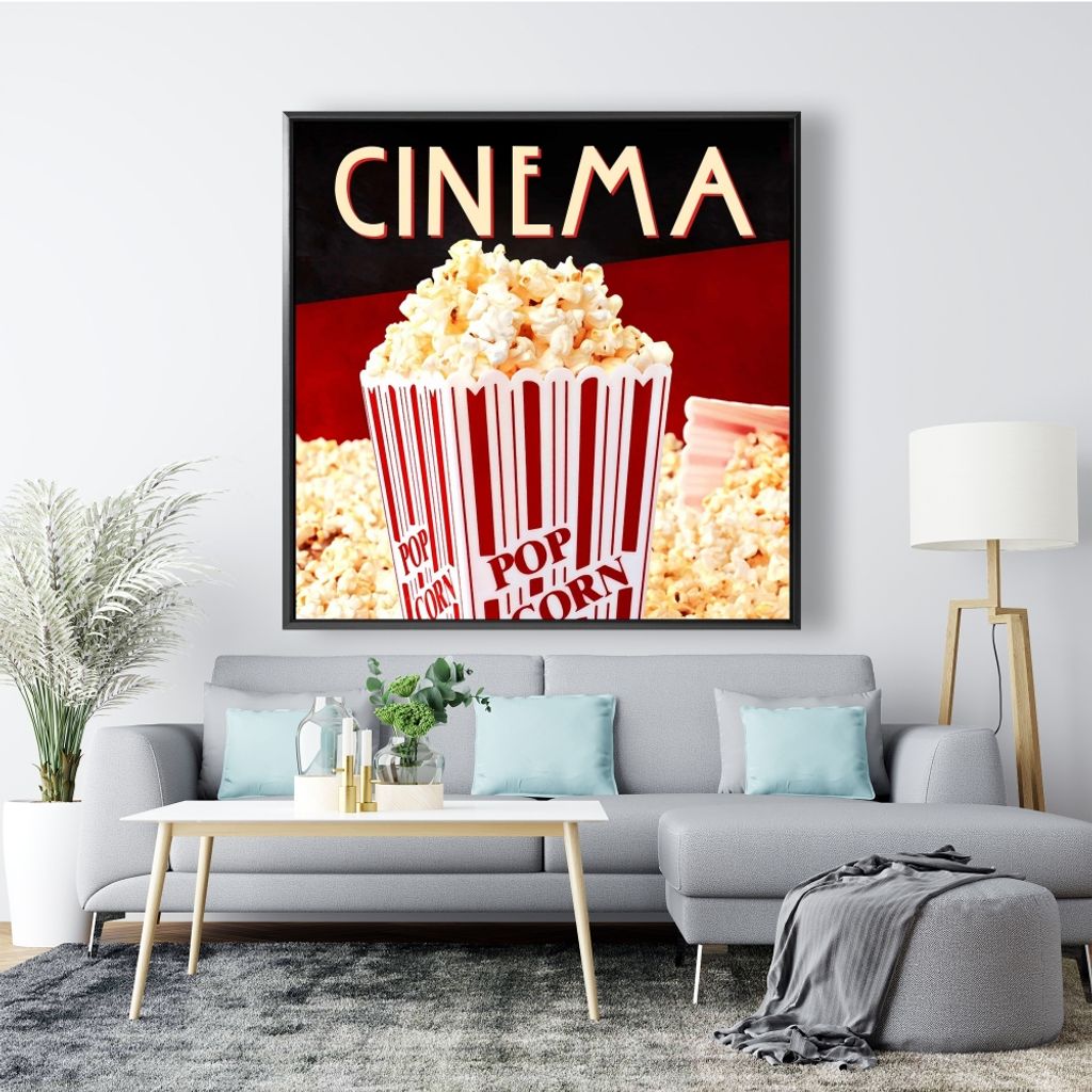 Popcorn On Movie Poster 49 X 49, Framed Stretched Canvas