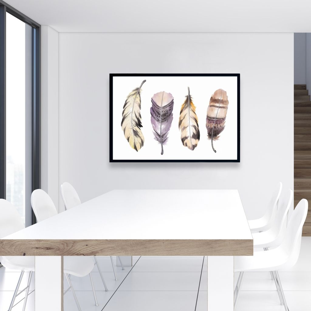 Purple Feather Set 25.26 X 37.26, Framed Stretched Canvas