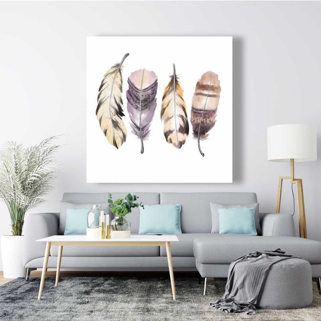 Purple Feather Set 48 X 48, Stretched Canvas Unframed
