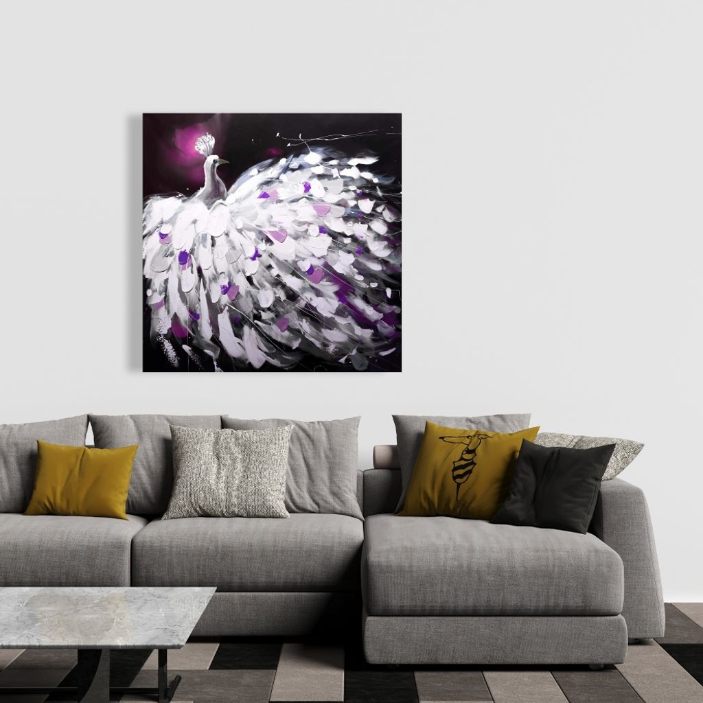 Purple Peacock 36 X 36, Framed Stretched Canvas