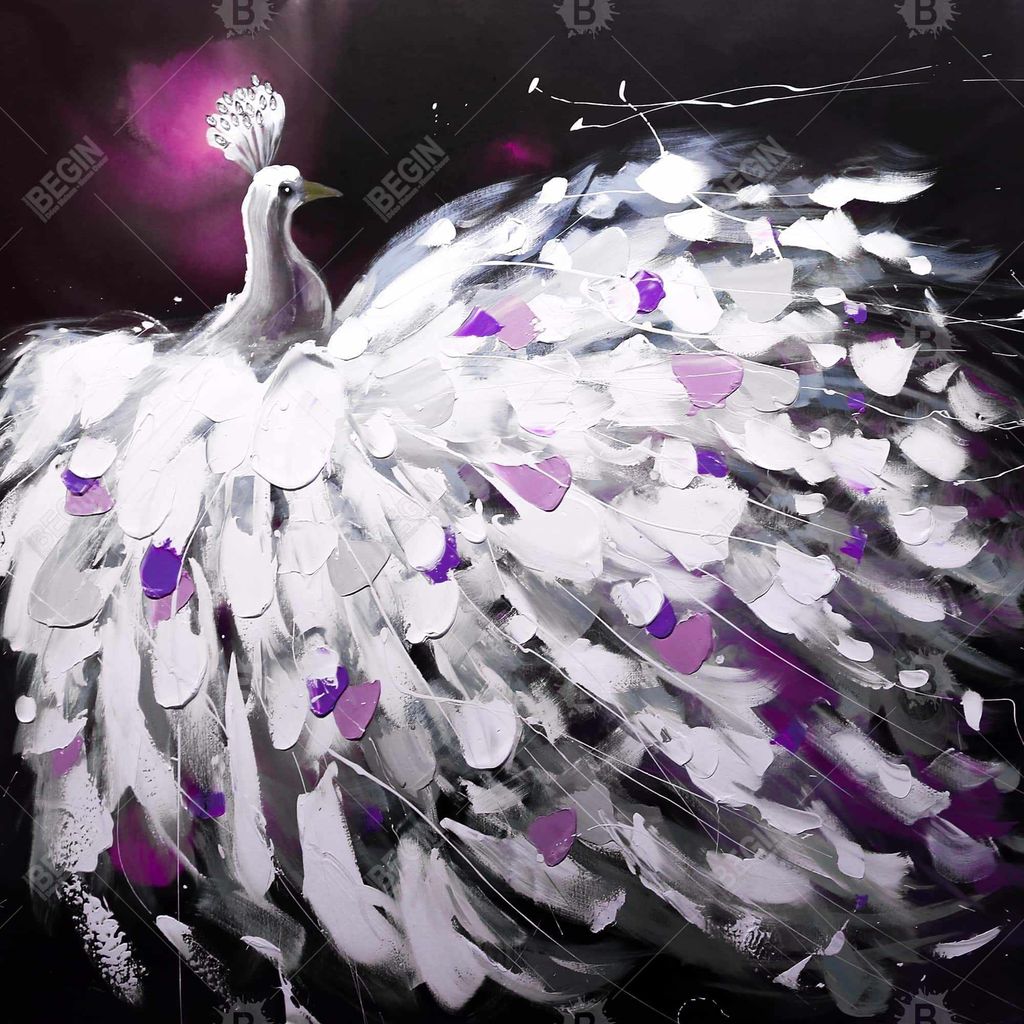 Purple Peacock 36 X 36, Framed Stretched Canvas
