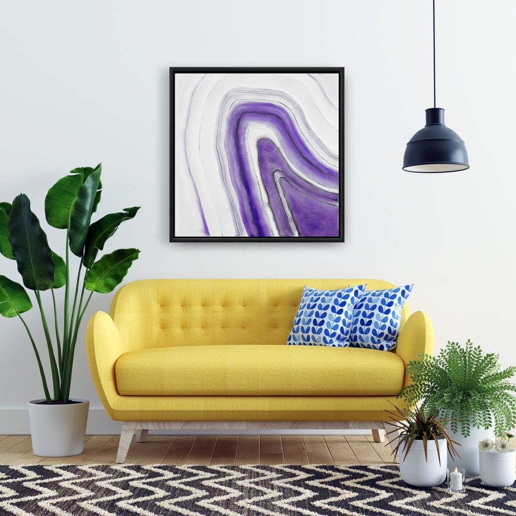 Purple Round Geode 25.26 X 25.26, Framed Stretched Canvas
