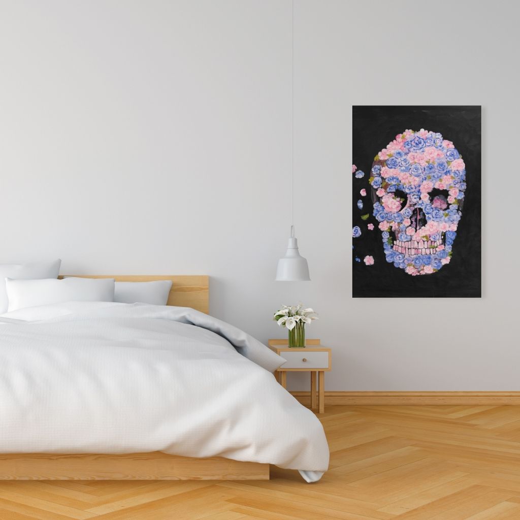 Skull Of Flowers In Flight 24 X 36, Stretched Canvas Unframed