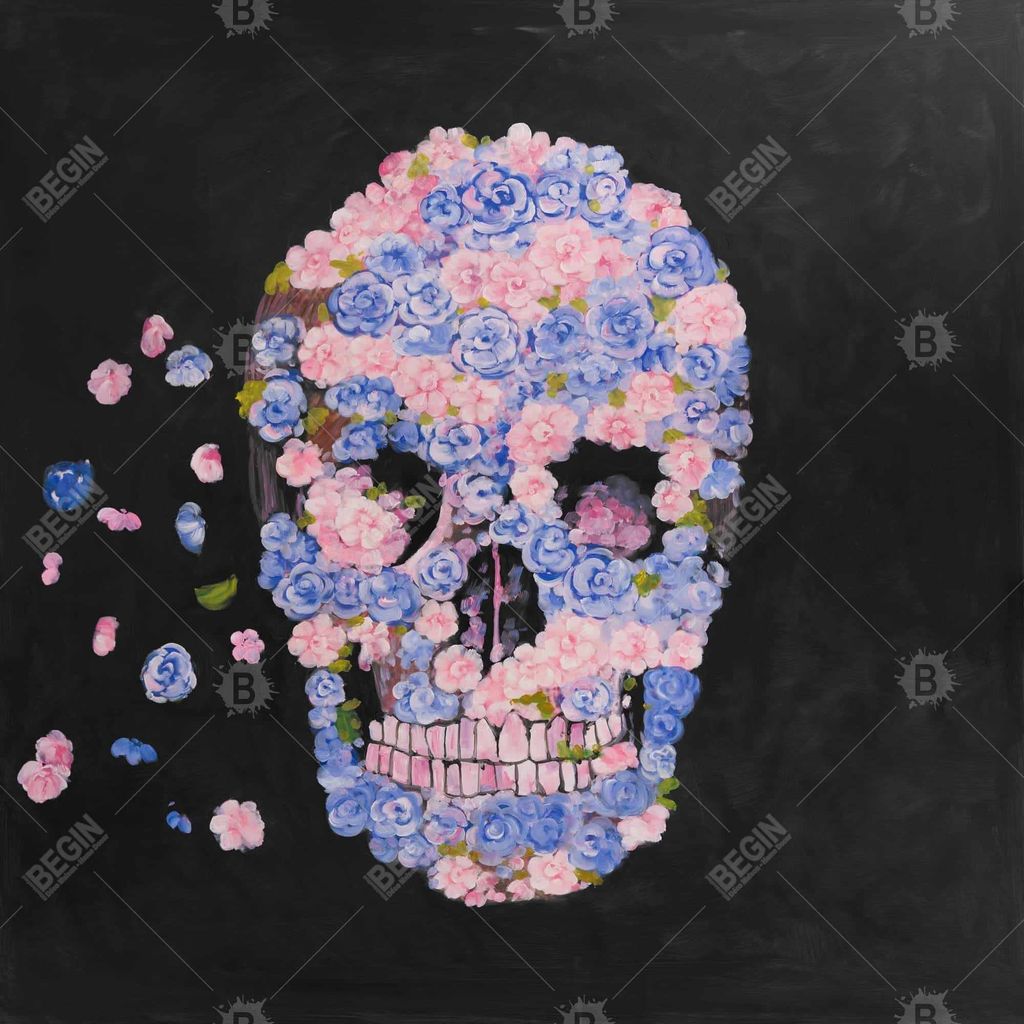 Skull Of Flowers In Flight 24 X 36, Stretched Canvas Unframed