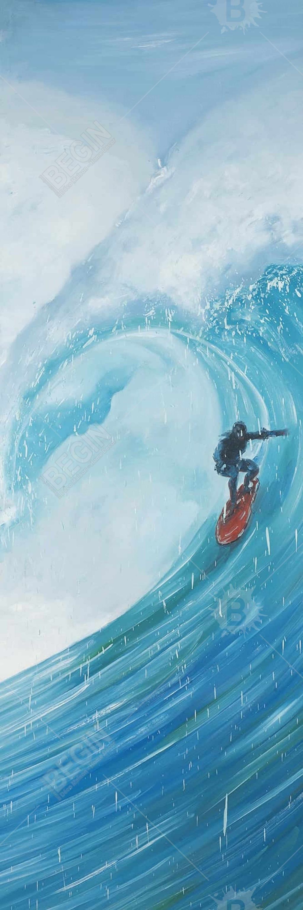 Preview image for Surfer On A Big Wave 25.26 X 49.26, Framed Stretched Canvas