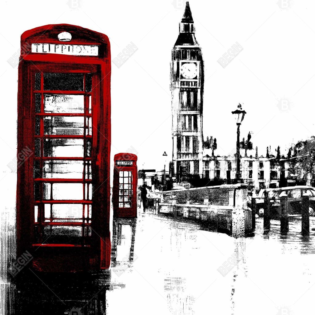 Telephone Box And Big Ben Of London 49 X 49, Framed Stretched Canvas