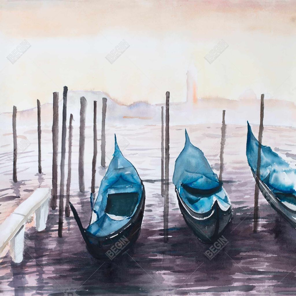 The Gondola In Italy 36 X 36, Stretched Canvas Unframed
