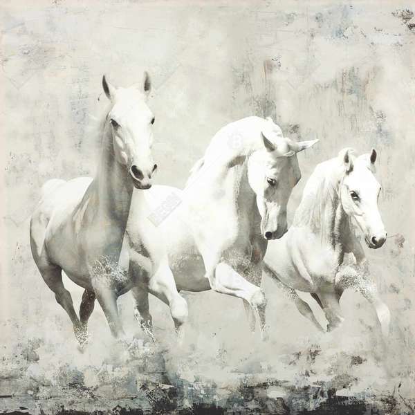 Three White Horses Running