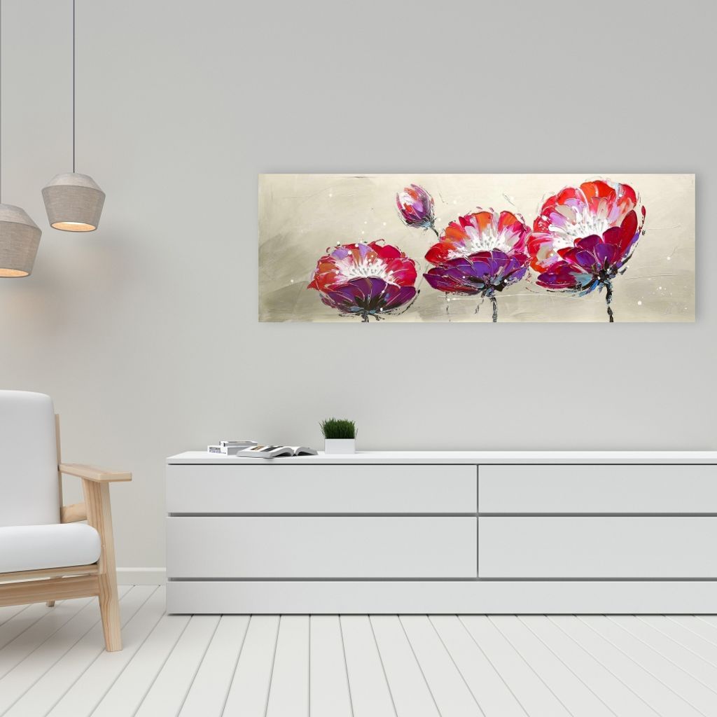 Three Wild Flowers 16 X 48, Stretched Canvas Unframed