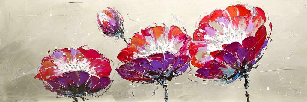 Three Wild Flowers 16 X 48, Stretched Canvas Unframed