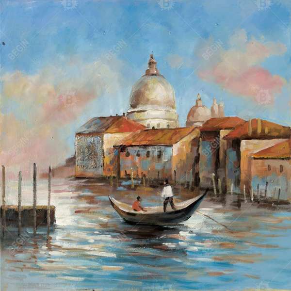 Two Europeans On A Gondola 48 X 48, Stretched Canvas Unframed