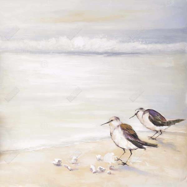 Two Sandpipers On The Beach 24 X 36, Stretched Canvas Unframed