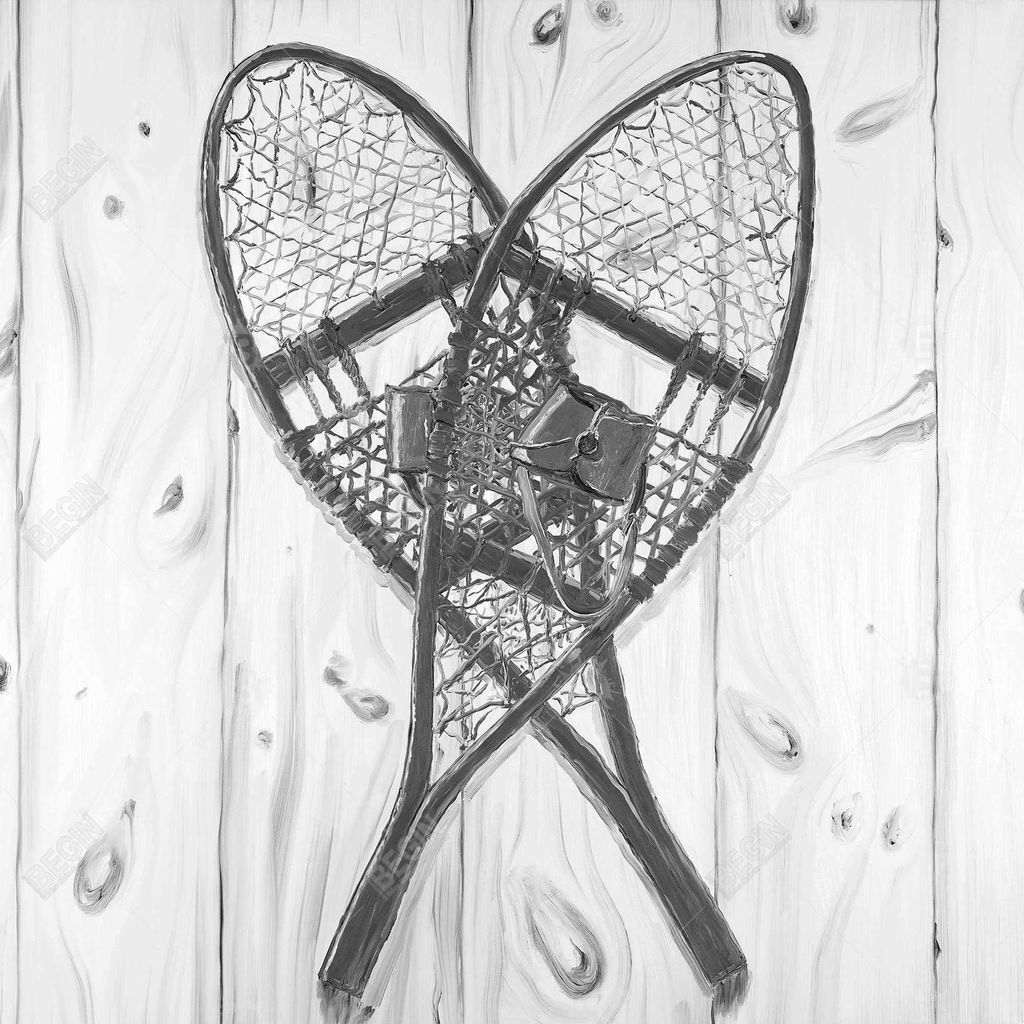 Preview image for Vintage Monochrome Wood Snowshoes 48 X 48, Stretched Canvas Unframed