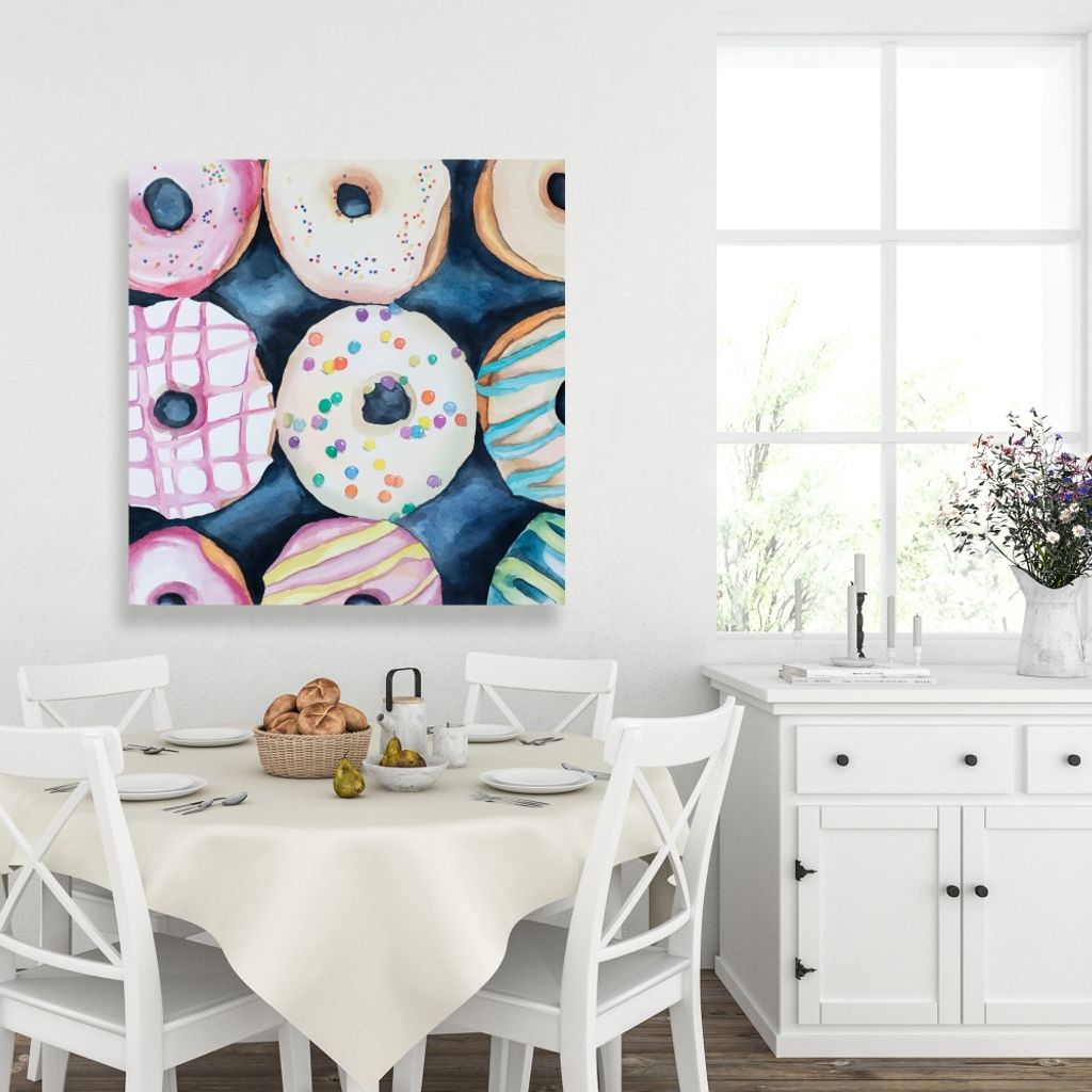 Watercolor Delicious Looking Doughtnuts 36 X 36, Stretched Canvas Unframed