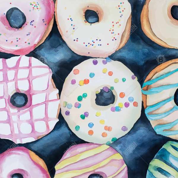 Watercolor Delicious Looking Doughtnuts 36 X 36, Stretched Canvas Unframed