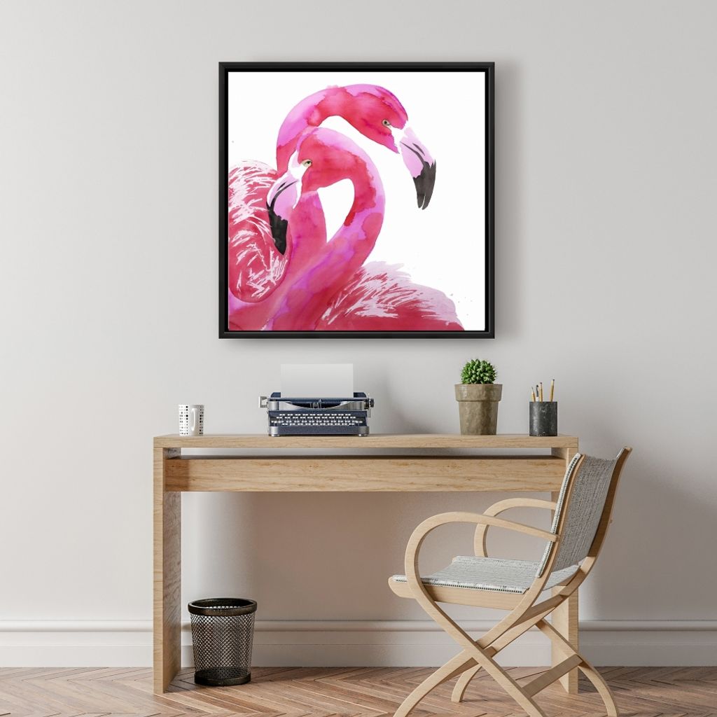 Watercolor Flamingo Love 25.26 X 25.26, Framed Stretched Canvas
