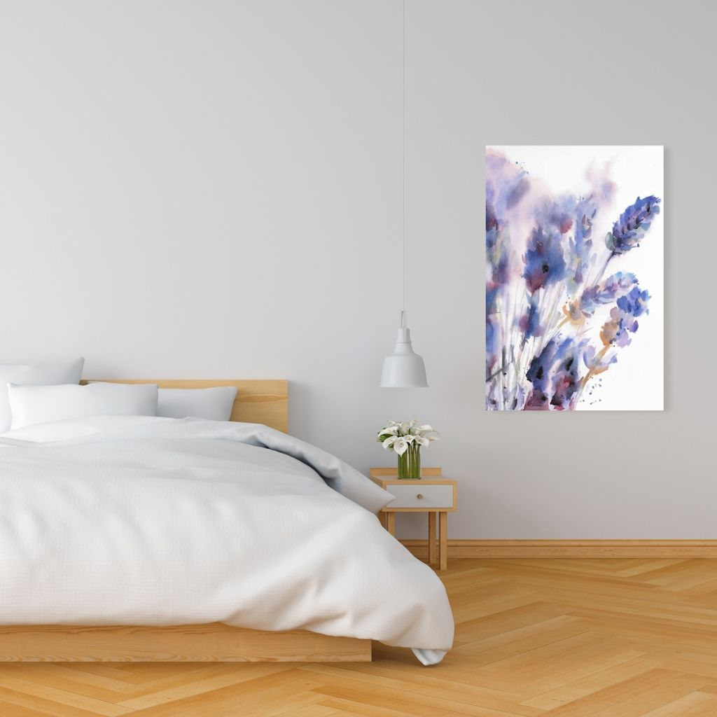 Watercolor Lavender Flowers With Blur Effect 24 X 36, Stretched Canvas Unframed