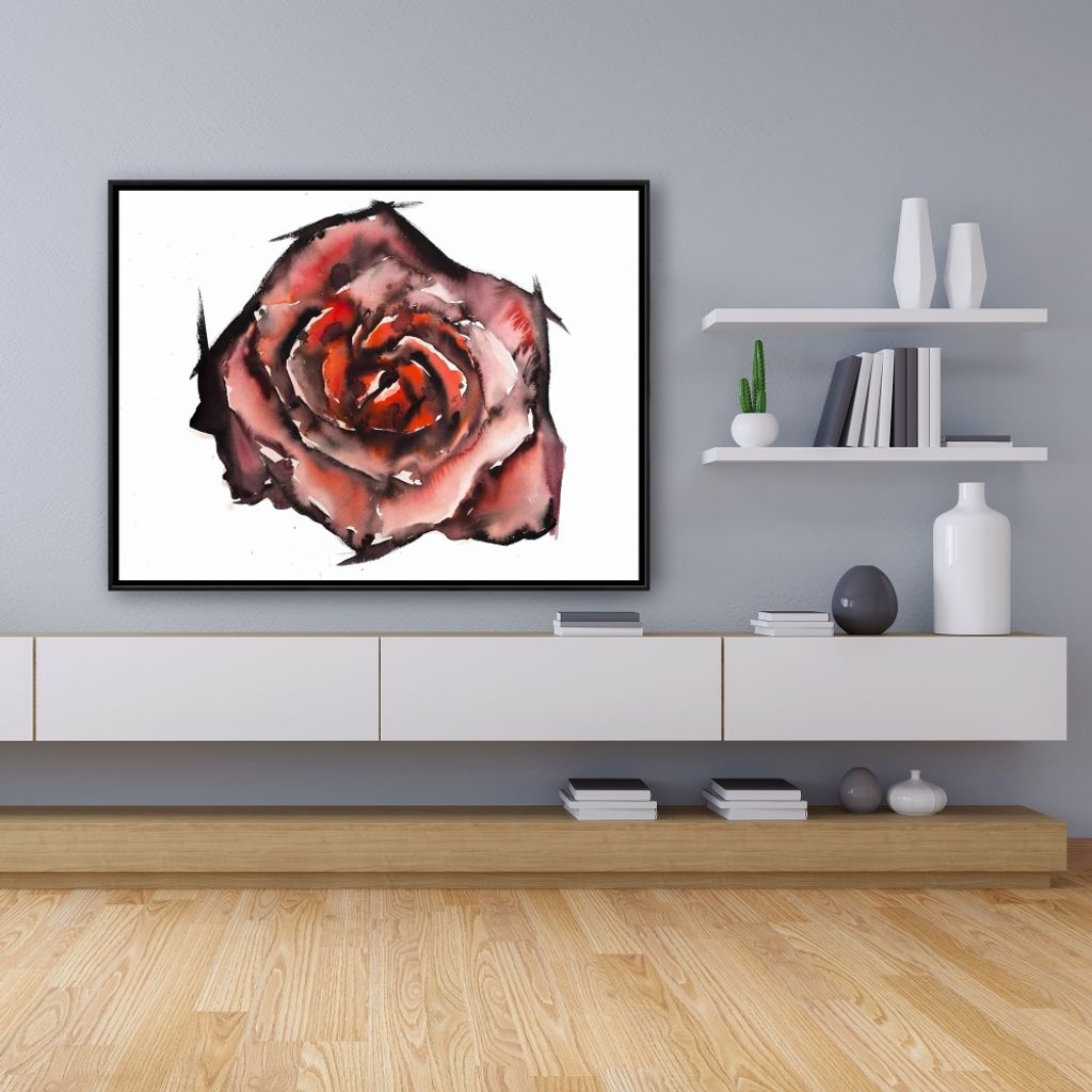 Watercolor Rose 37.26 X 49.26, Framed Stretched Canvas