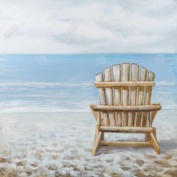Wood Beach Chair 24 X 36, Stretched Canvas Unframed