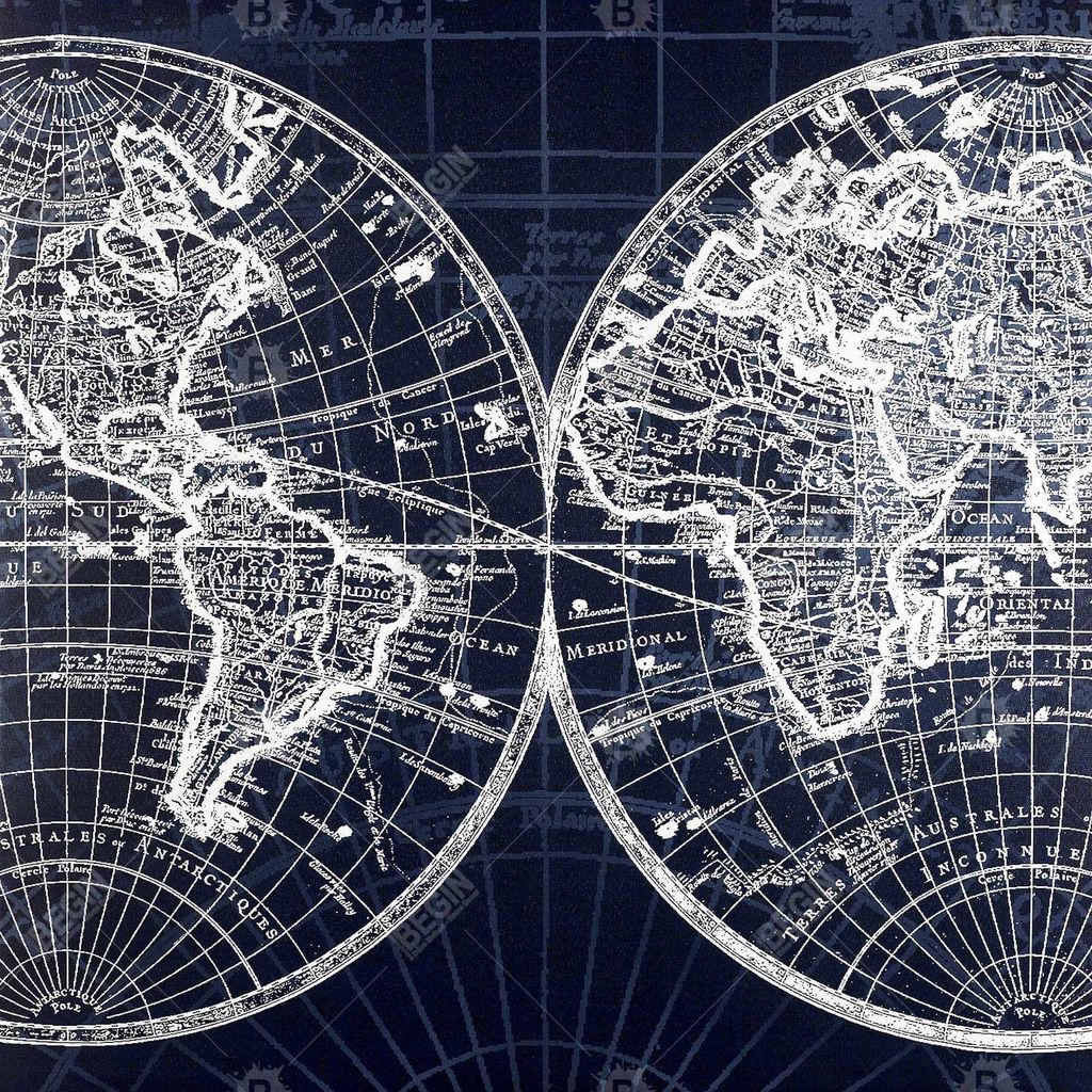 Preview image for World Map Blue Print 48 X 60, Stretched Canvas Unframed