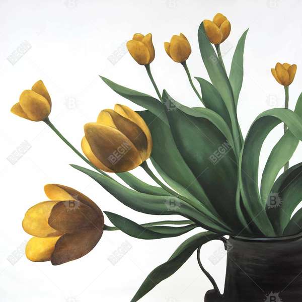 37.25" X 37.25" Yellow Tulips Framed Stretched Canvas
