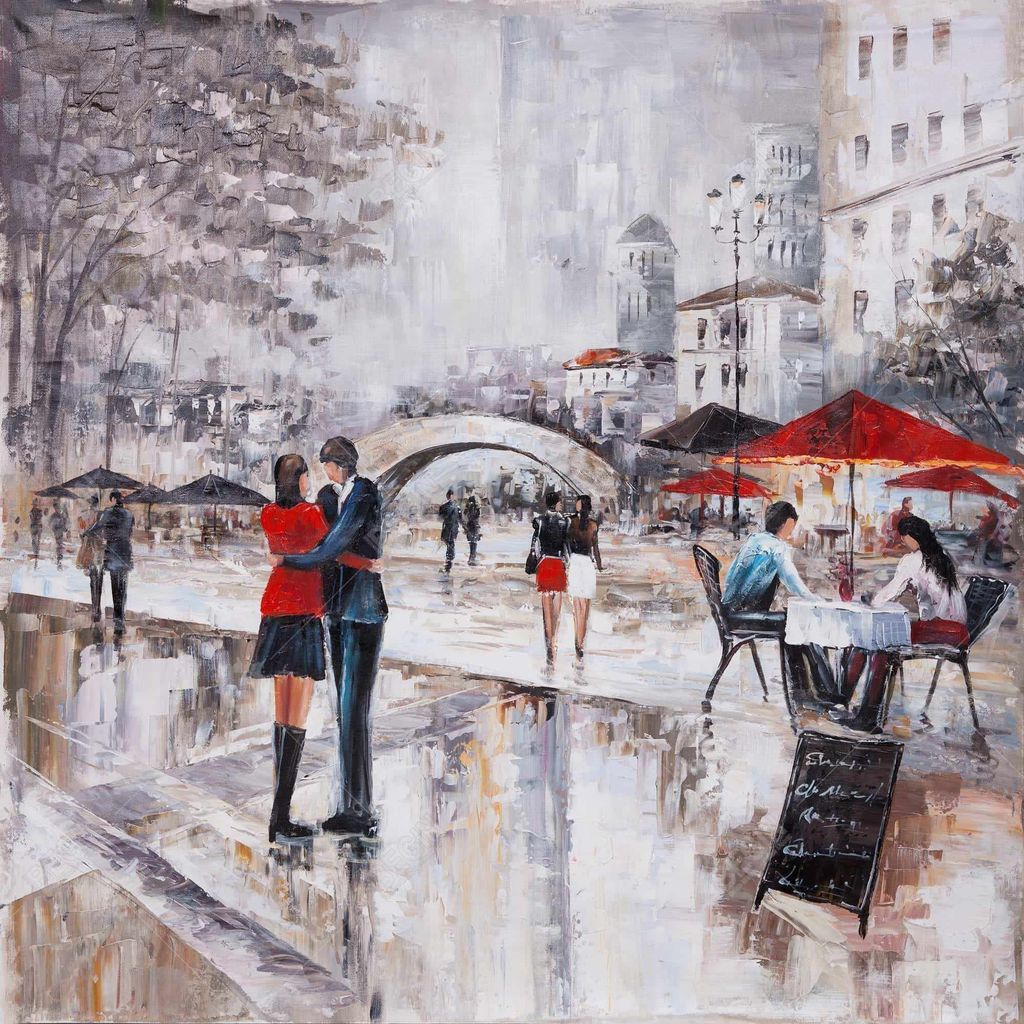Preview image for Young Couple Hugging In The Street 48 X 48, Stretched Canvas Unframed
