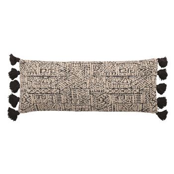 Woven Lumbar Pillow, Black &amp; Natural 36 x 14