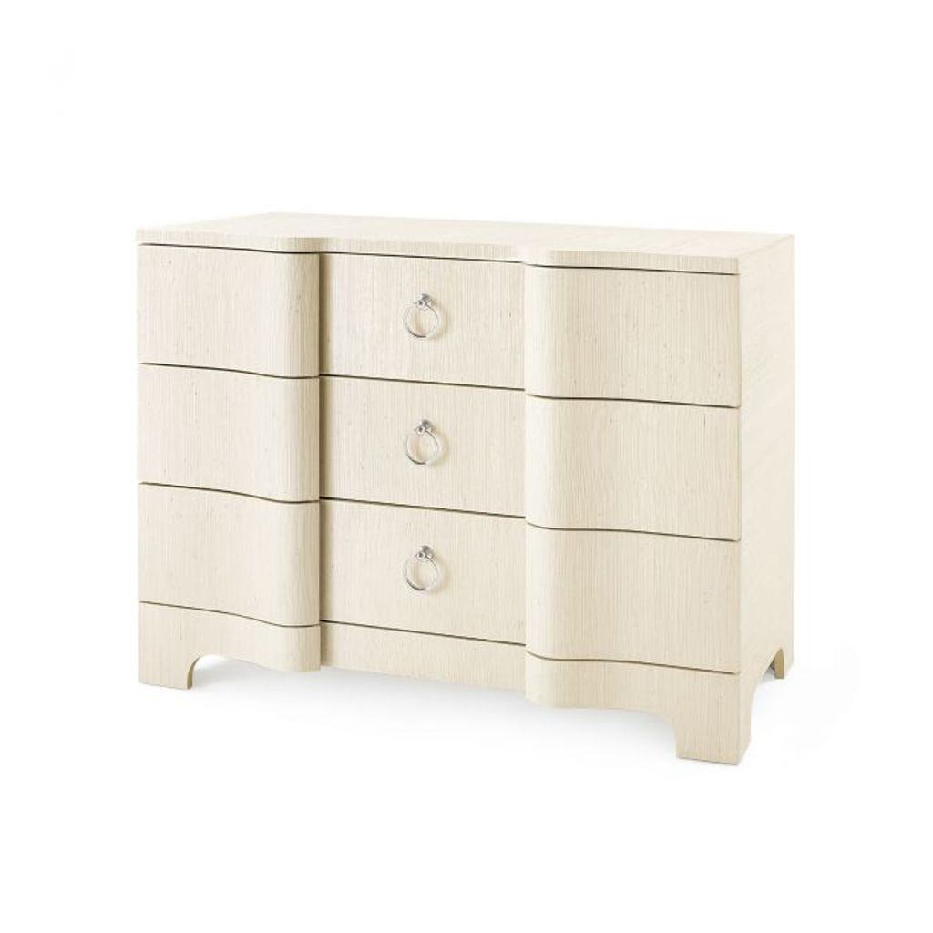 Art-Deco Lacquered Grasscloth Dresser With Ring Pulls (32"H x 43"W x 20"D)