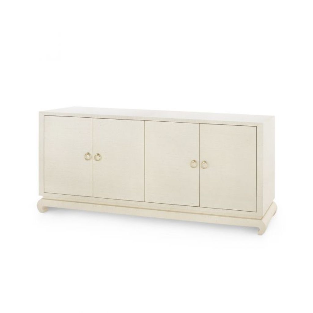 Lacquered Grasscloth 4-Door Cabinet, Natural