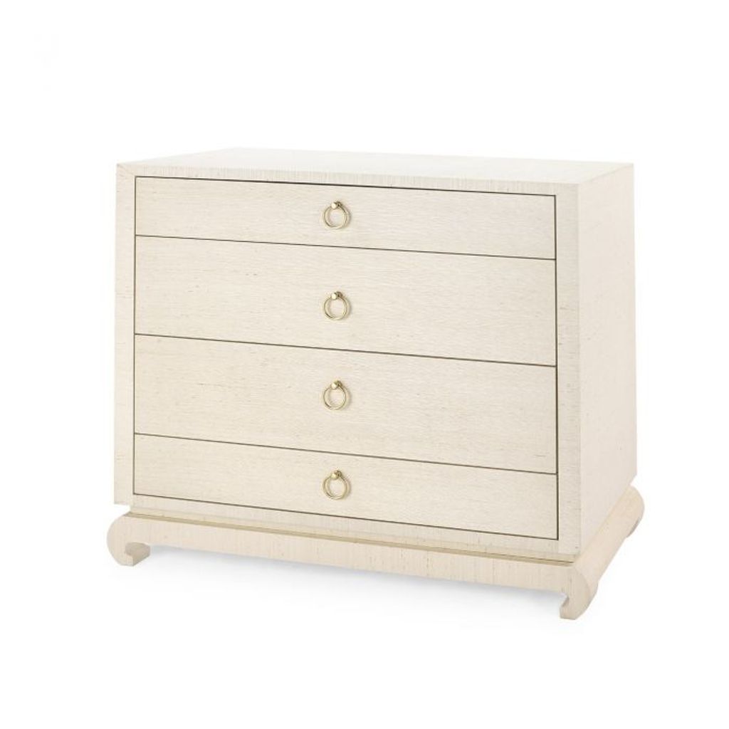 Lacquered Grasscloth Dresser With Ring Pulls (4"H x 40.50"W x 18"D)