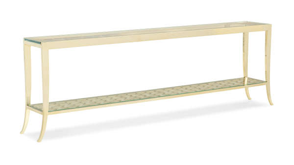 Gold Glass Top Console Table With Openwork Shelf