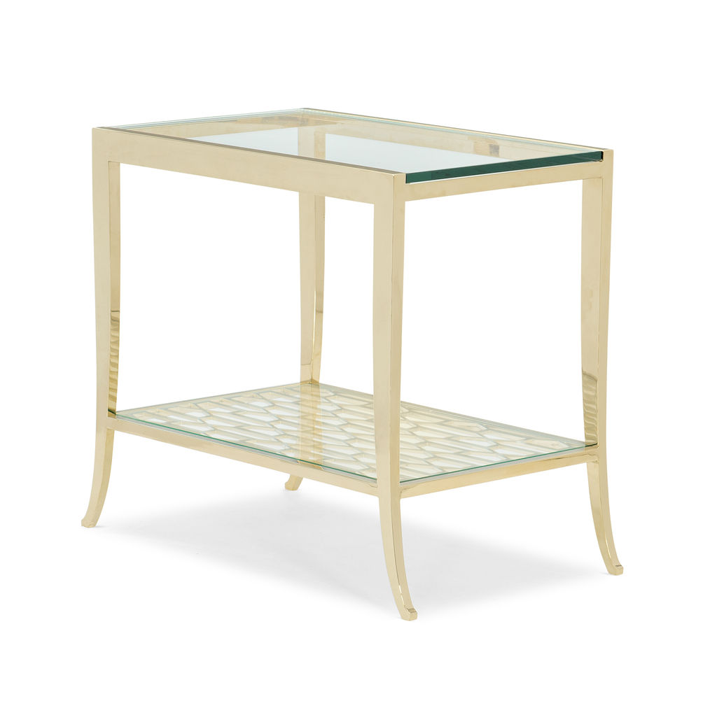 Preview image for Gold Glass Top Side Table With Openwork Shelf