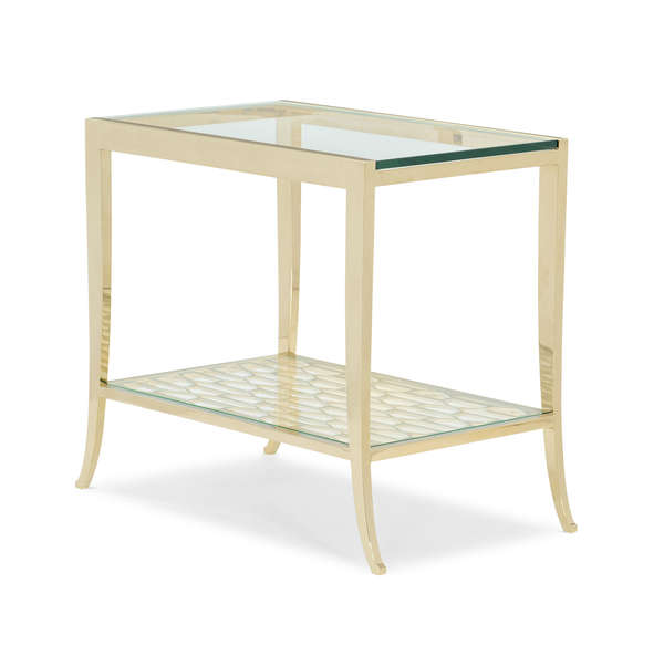 Gold Glass Top Side Table With Openwork Shelf