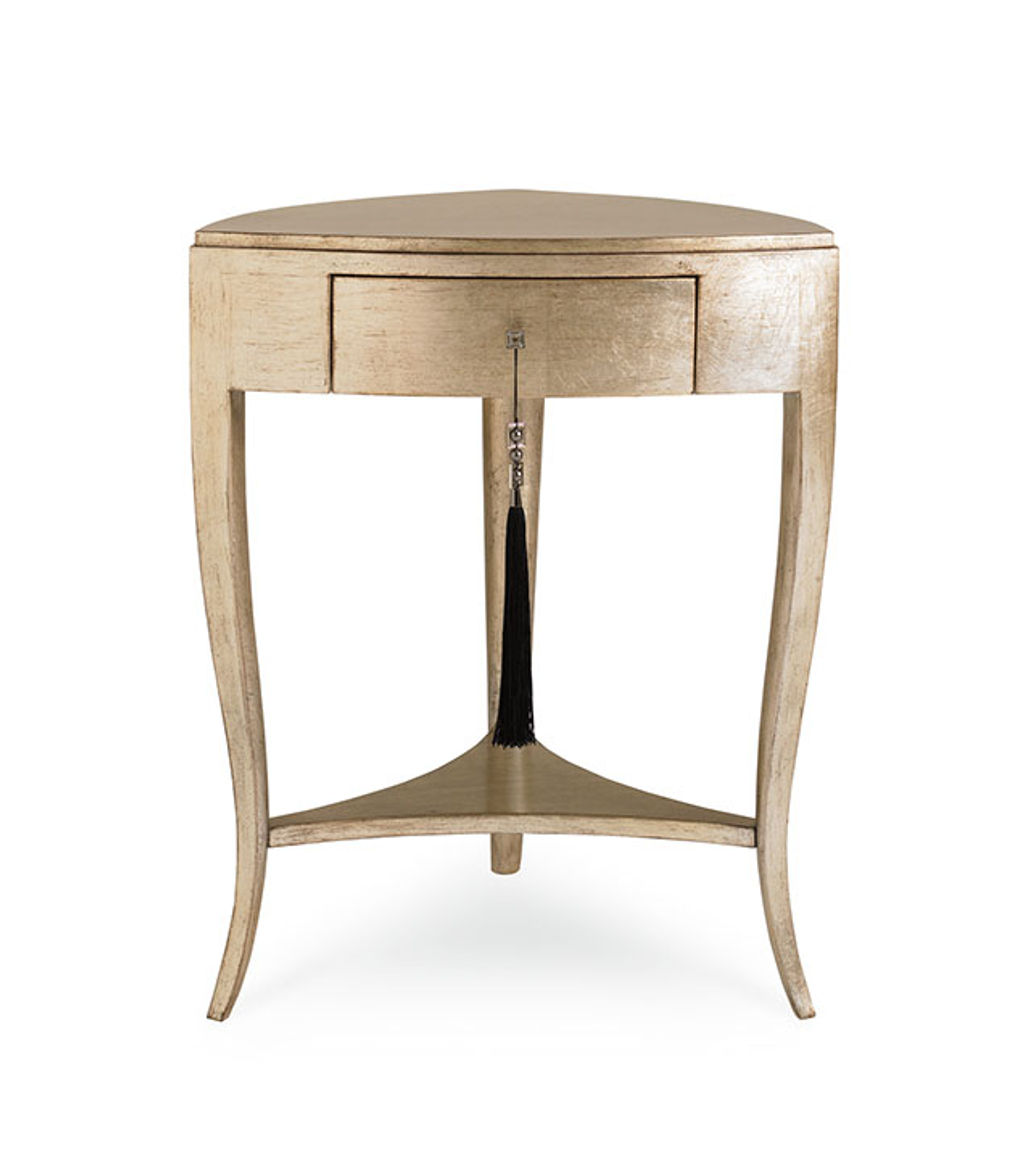 Gold Metallic Accent Table With Drawer And Shelf