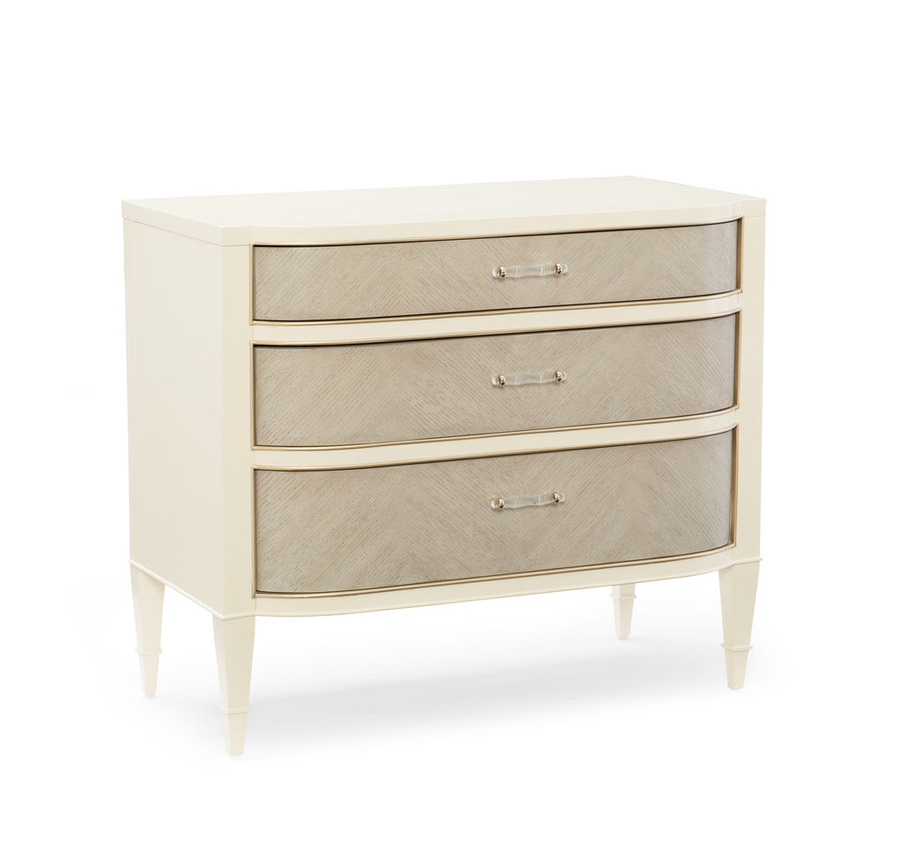Preview image for Ivory Three Drawer Nightstand With Grey Chevron Drawer Fronts