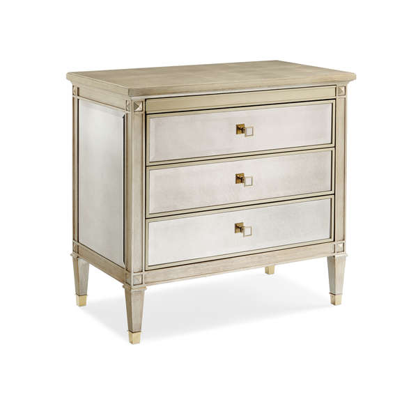 Silver Leaf And Antique Mirror Three Drawer Nightstand