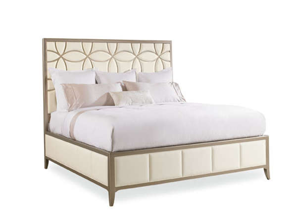 Upholstered Bed With Taupe Fretwork Detail - King
