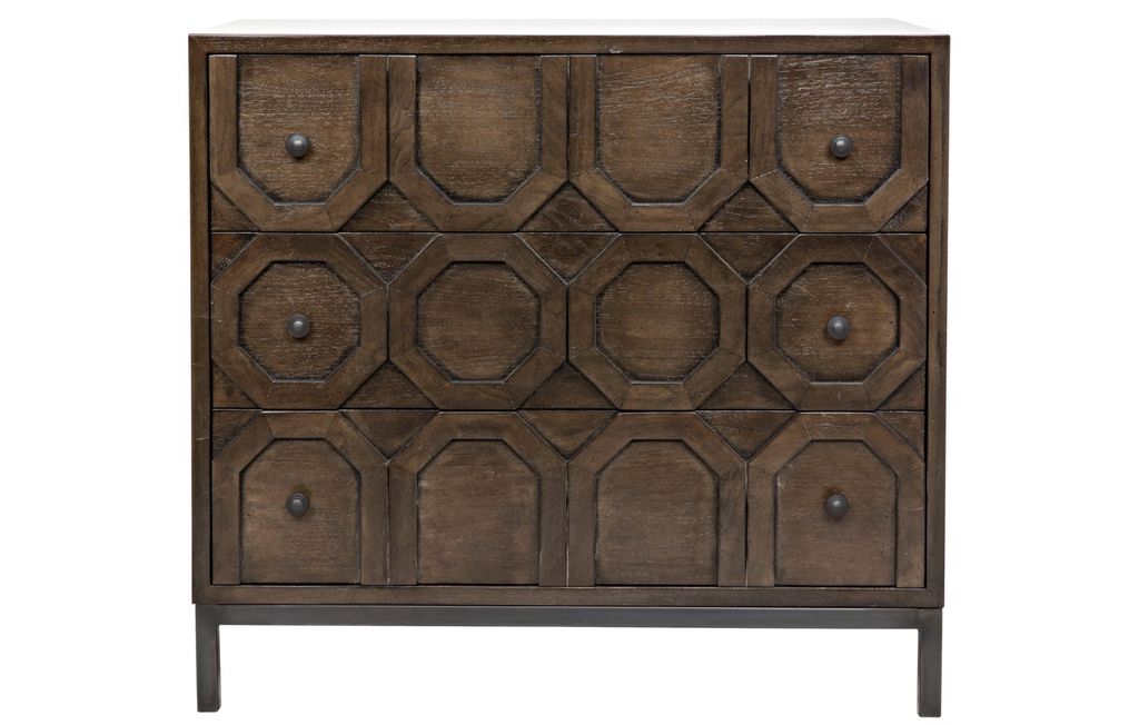 3-Drawer Walnut & Steel Dresser