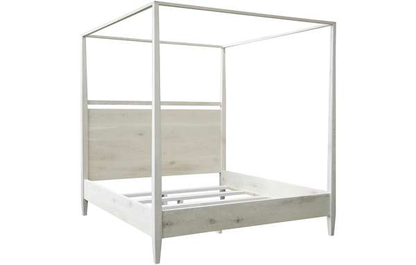 Reclaimed Washed Oak Modern 4-Poster Bed, Cal King
