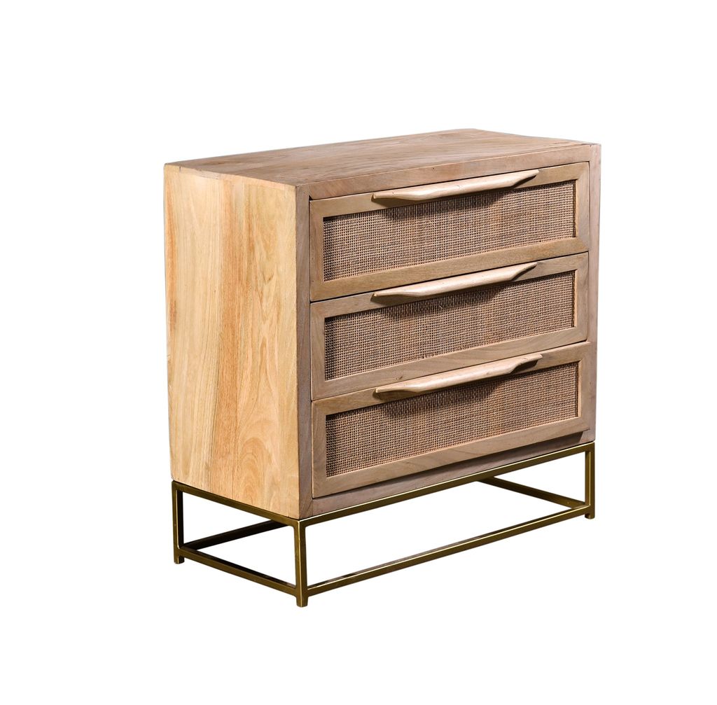 3 Drawer Cane Chest - Light Brown Wood