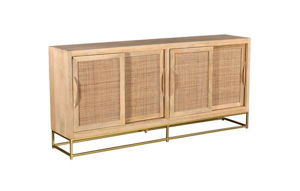 Bengal Manor Light Mango Wood 4 Sliding Door Natural Cane Sideboard