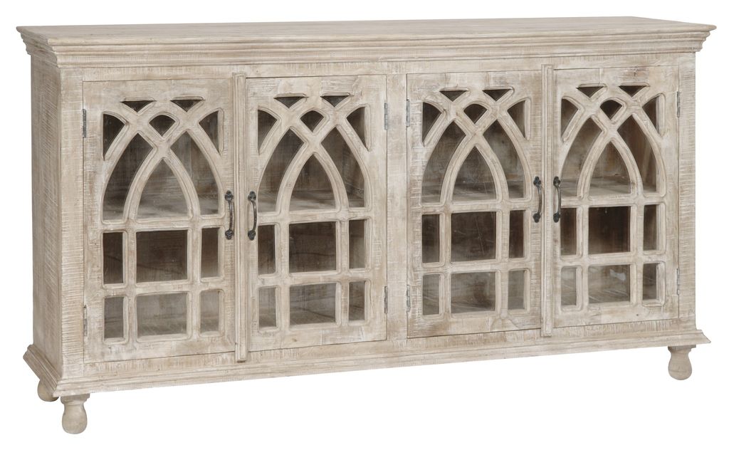 Bengal Manor Light Mango Wood Cathedral Design 4 Door Sideboard