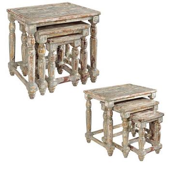 Bengal Manor Mango Wood Distressed Grey Set Of Nested Tables