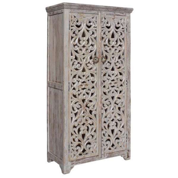 Bengal Manor Mango Wood Hand Carved Open Design 2 Door Tall Cabinet