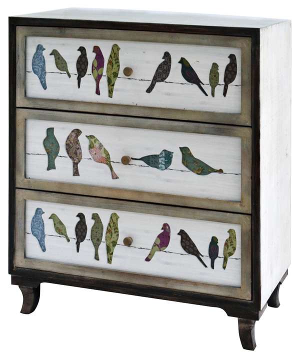 Birds On A Wire 3 Drawer Painted Chest