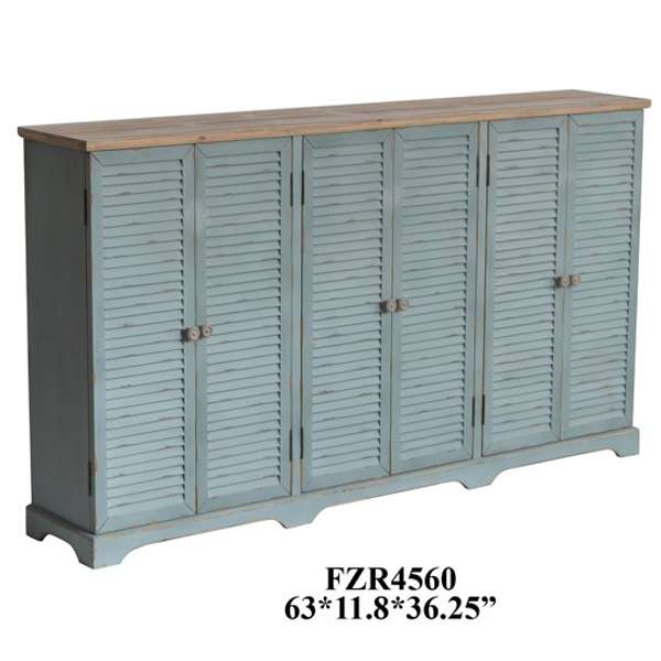 Clearwater 6 Louvered Door Sea Wash Sideboard With Wood Top