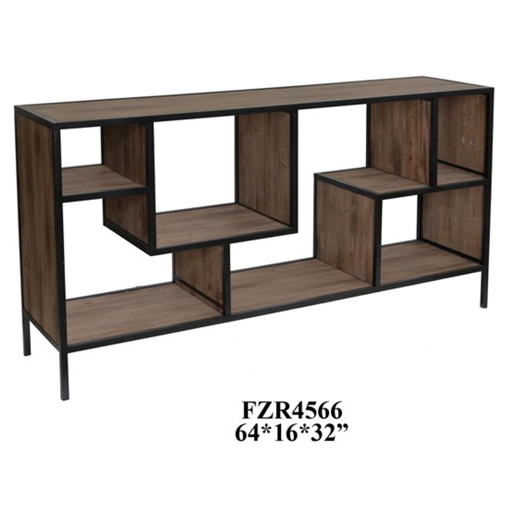 Preview image for Console, Modern Geometric Angled Wood with Metal Trim, 64"