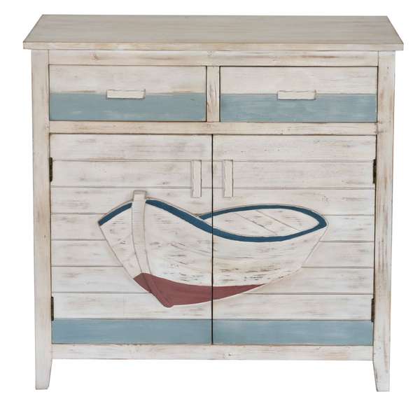 Galilee 2 Drawer 2 Door Dimensional Row Boat White Wash And Aqua Cabinet