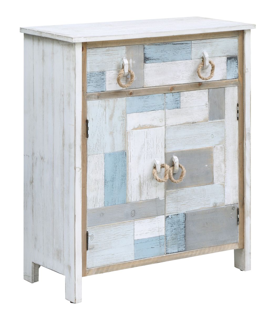 South Shore Multi Color Nautical Patchwork 1 Drawer, 2 Door Cabinet