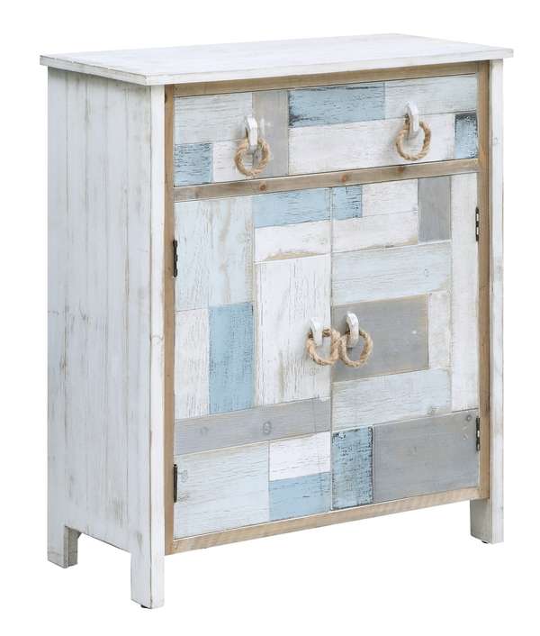 South Shore Multi Color Nautical Patchwork 1 Drawer, 2 Door Cabinet